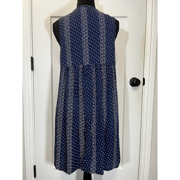 Old Navy Women's Navy Blue White Print Sleeveless Lace Up A-Line Dress Size S - Picture 3 of 7